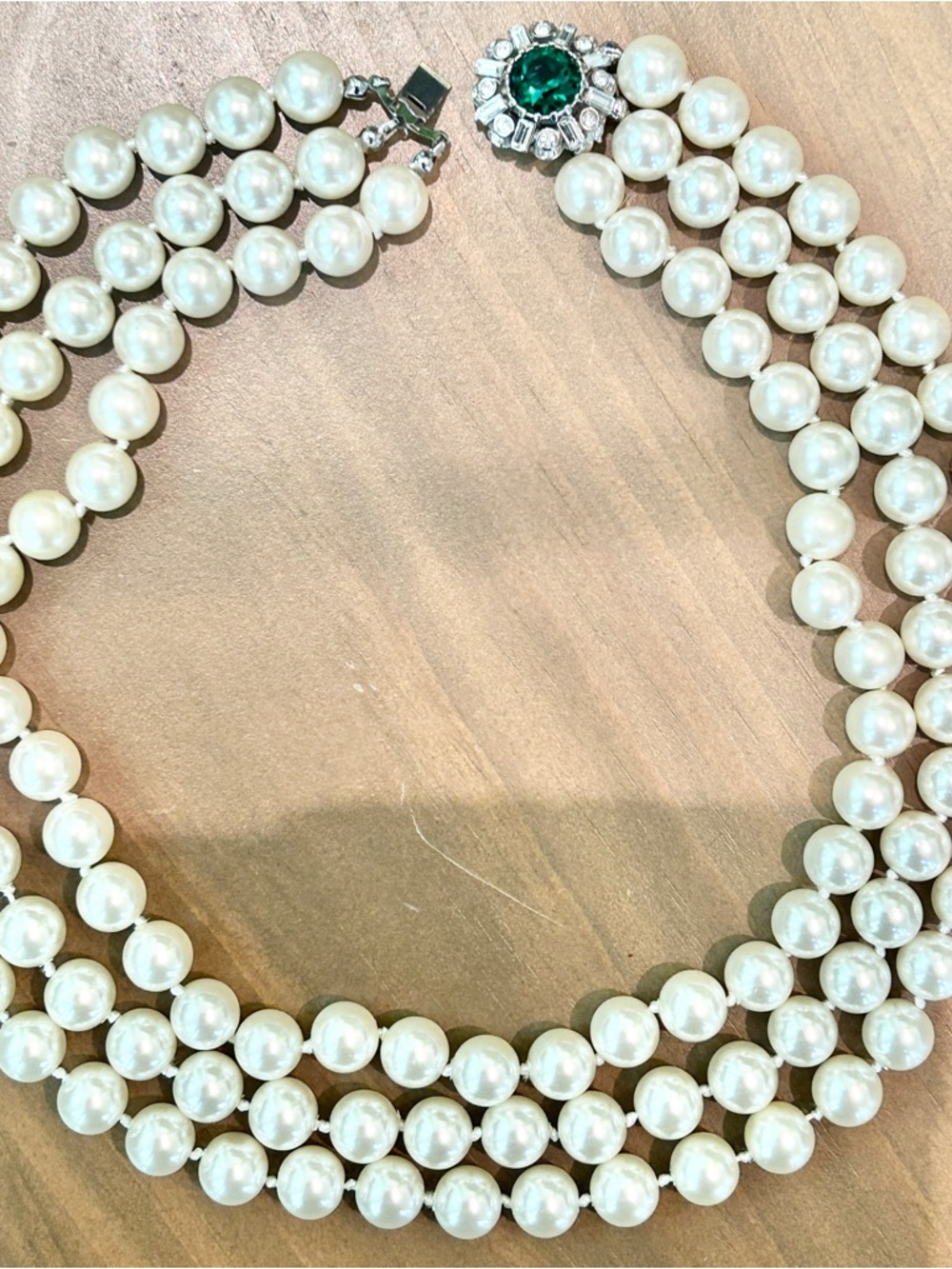 Vtg CAROLEE Majestic Pearl Necklace 3 Strand Knotted High End Art Deco 18” 13 mm - Picture 4 of 11